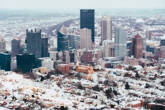 Aerial View of Pittsburgh & Mt. Washington After a Snow Storm