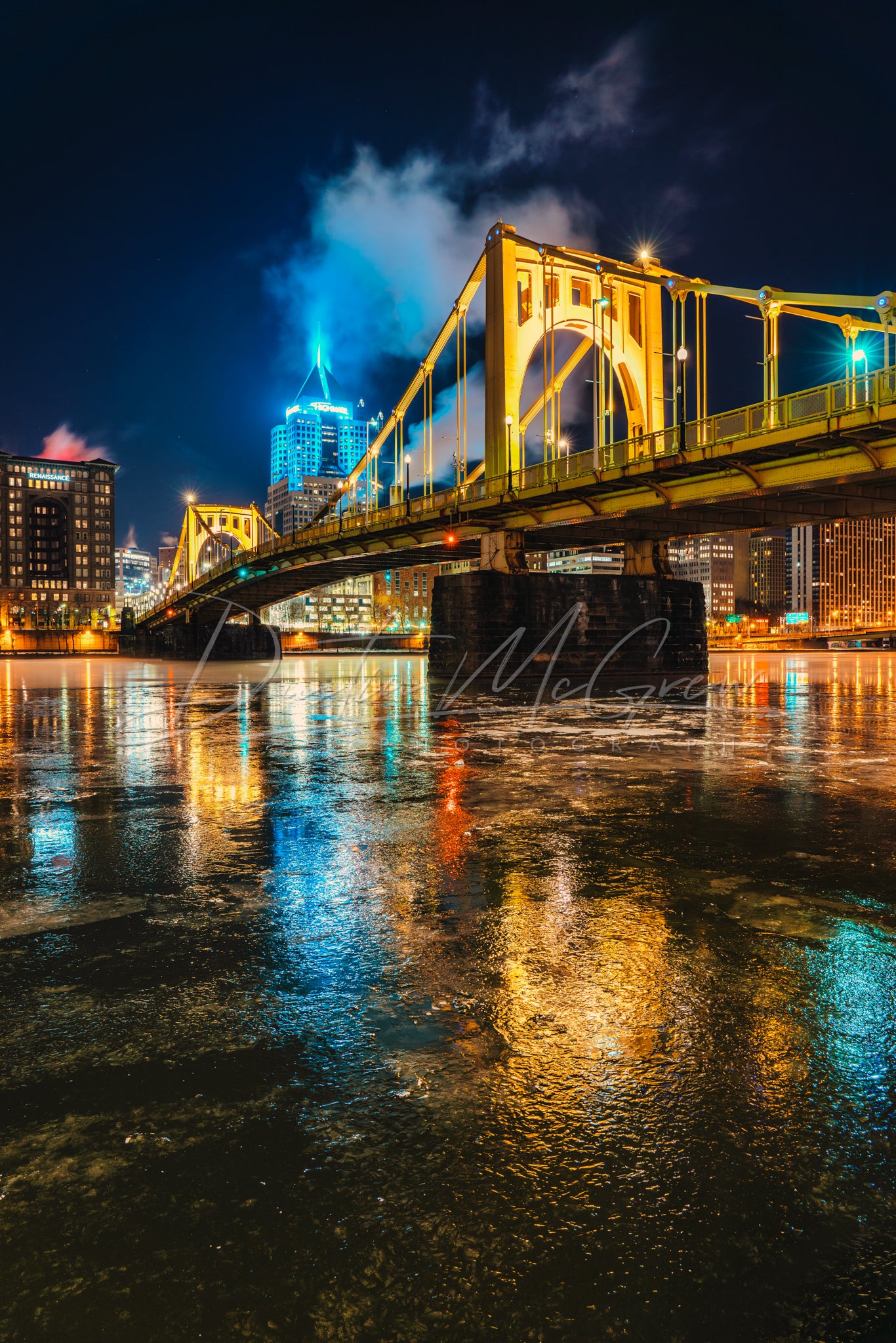 Frozen Allegheny River and Clemente Bridge