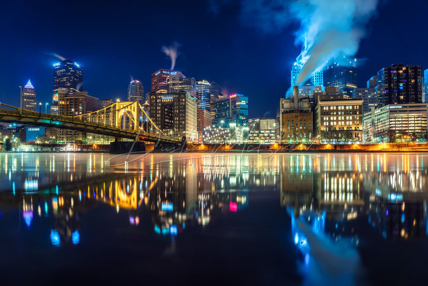 Pittsburgh Skyline Reflecting in the Allegheny River on a Chilly Morning