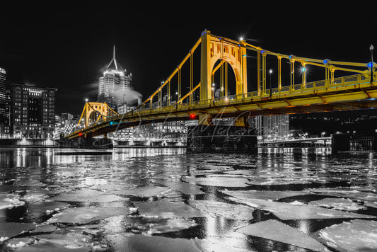Black & Gold Clemente Bridge and an Icy Allegheny River