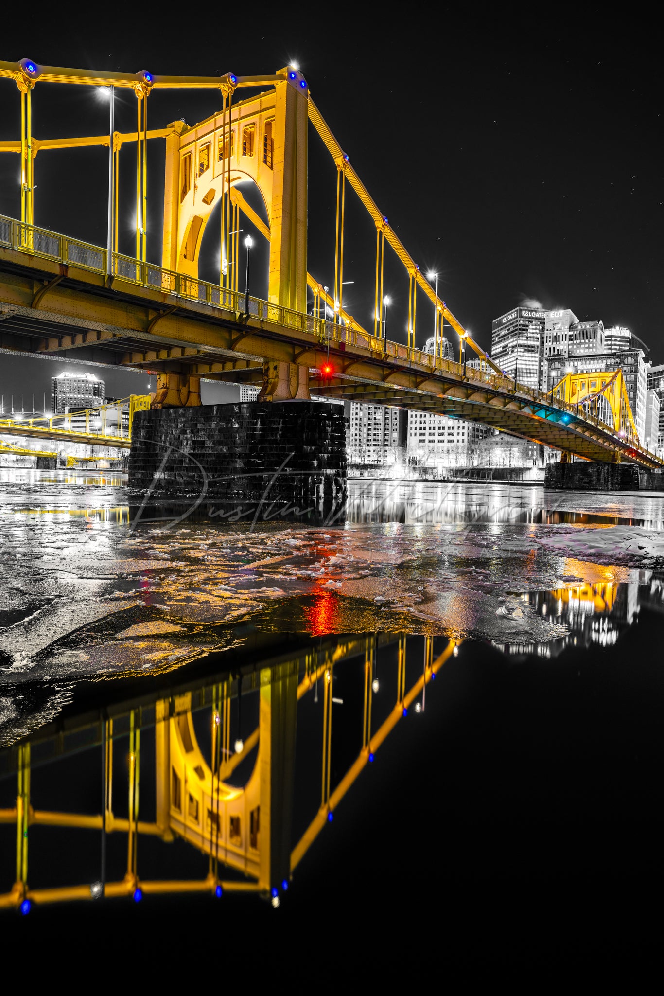 Black & Gold Clemente Bridge with Icy River