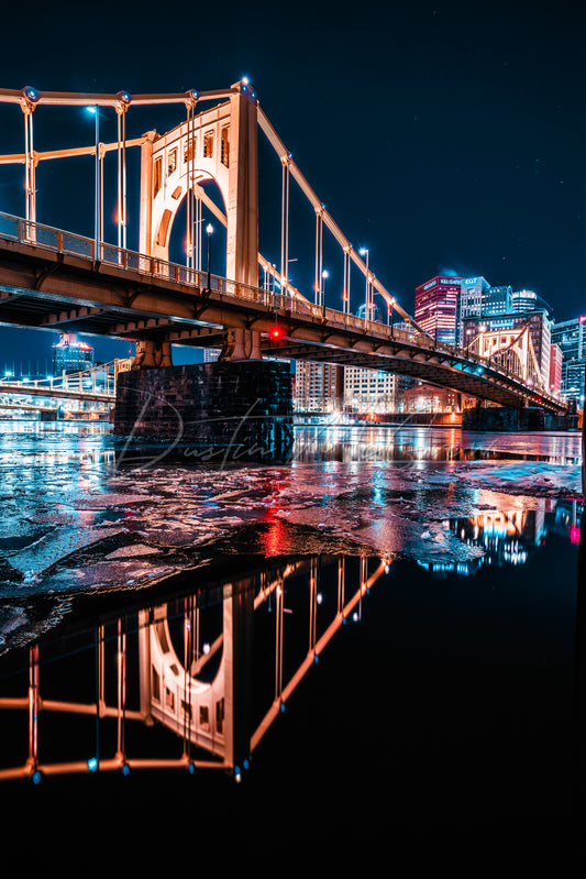 Clemente Bridge Reflecting in the Cold Allegheny River
