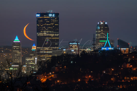 Crescent Moonrise Over the Pittsburgh Skyline