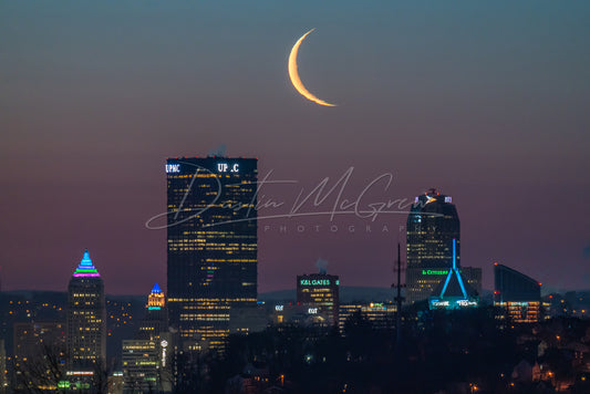 Crescent Moonrise Over the City of Pittsburgh