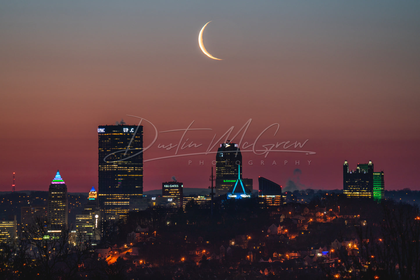Crescent Moon Rises Over Pittsburgh
