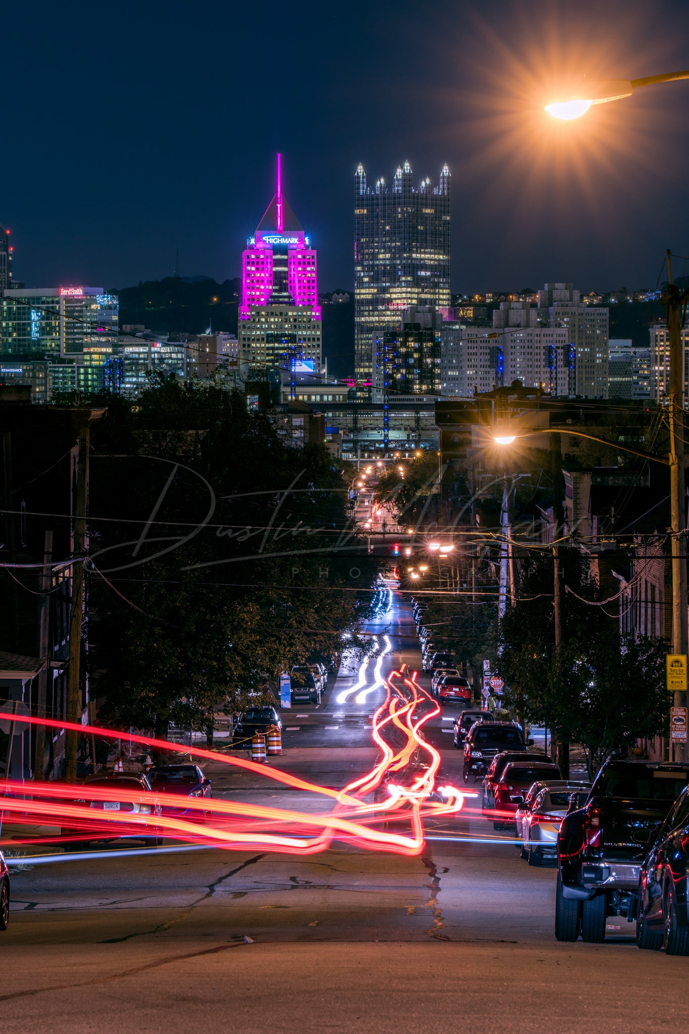 North Side Traffic Trails and Pittsburgh Skyline Photo