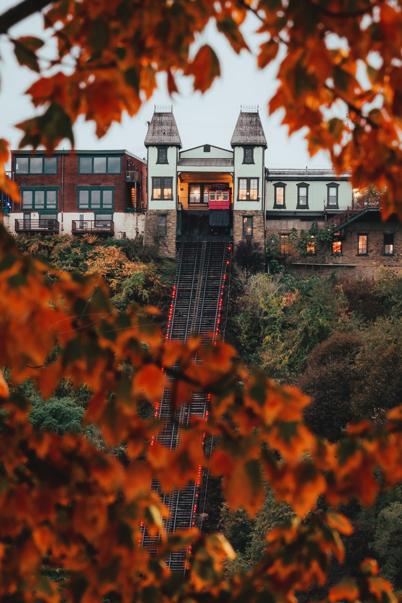 Duquesne Incline Framed by Colorful Fall Leaves