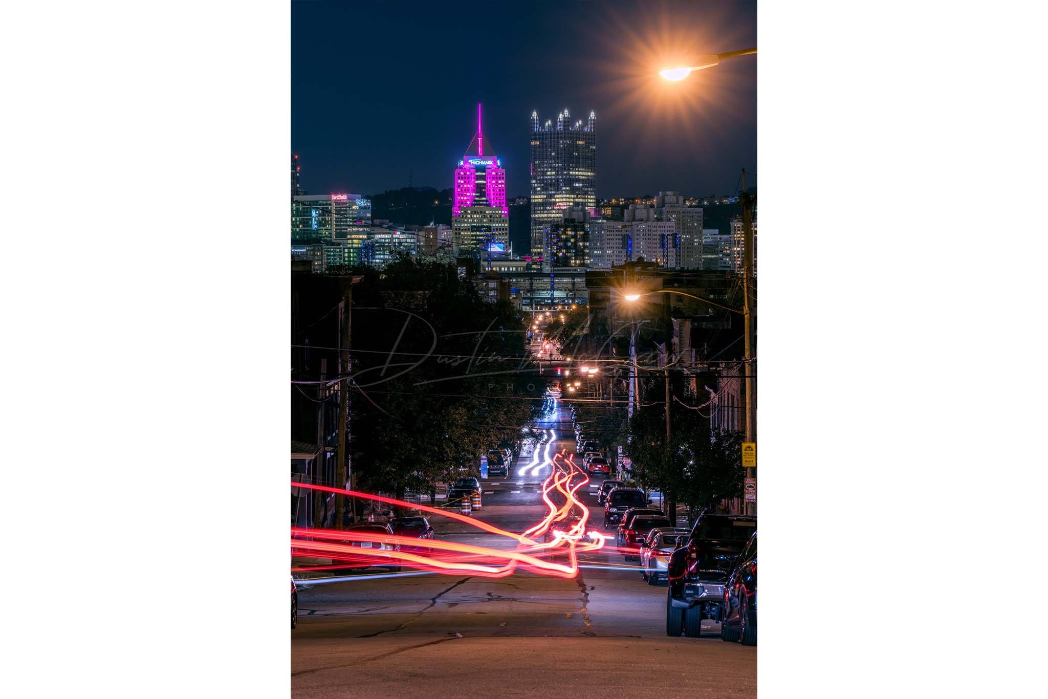 North Side Traffic Trails and Pittsburgh Skyline Photo