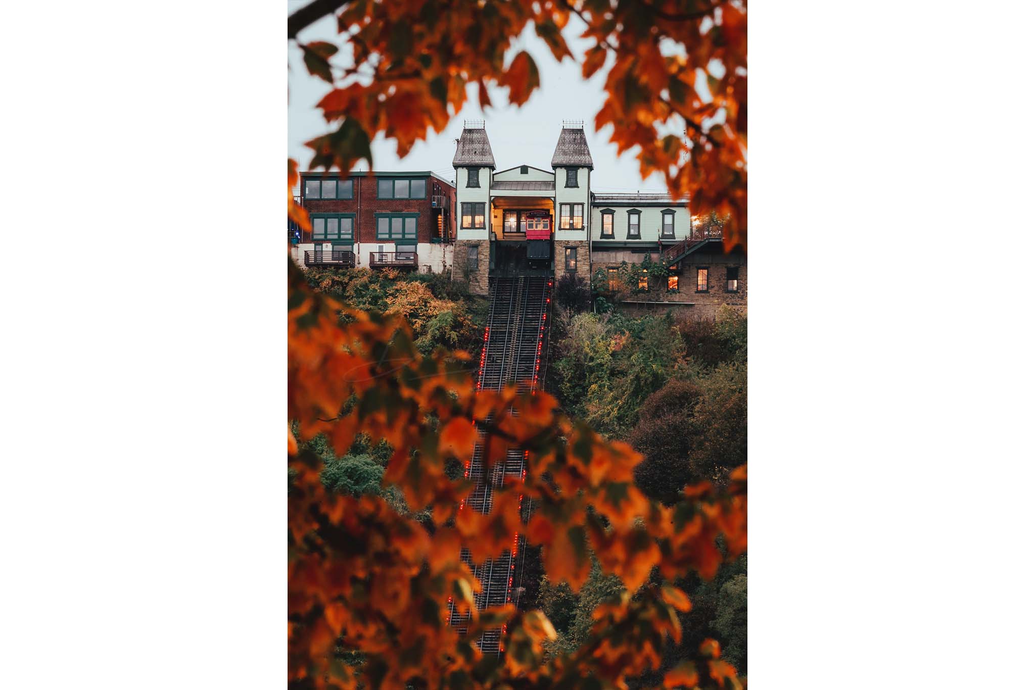 Duquesne Incline Framed by Colorful Fall Leaves