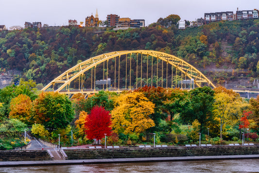 Fort Pitt Bridge with Colorful Trees in Point State Park Photo