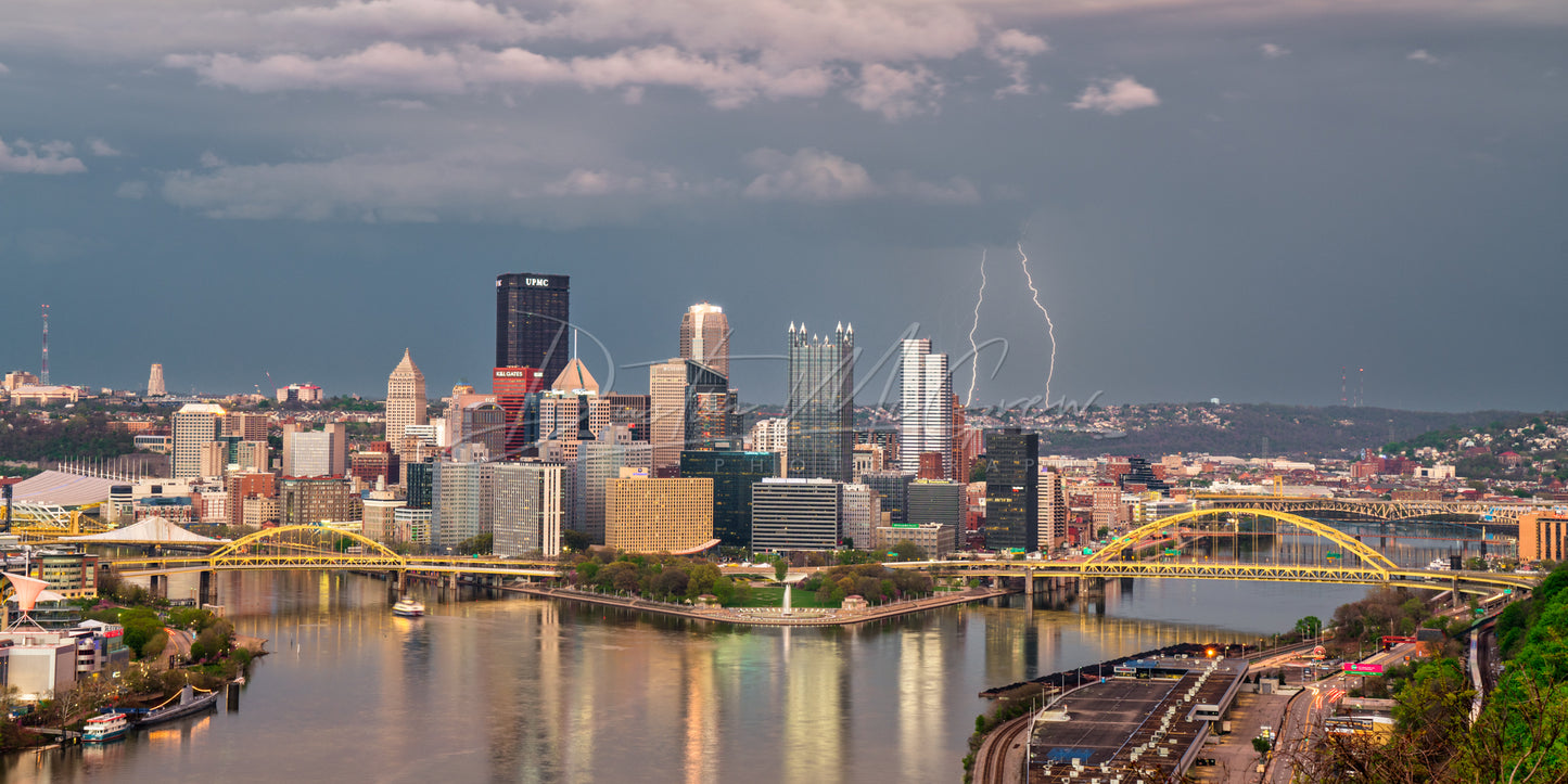 Lightning Strikes Behind the Pittsburgh Skyline