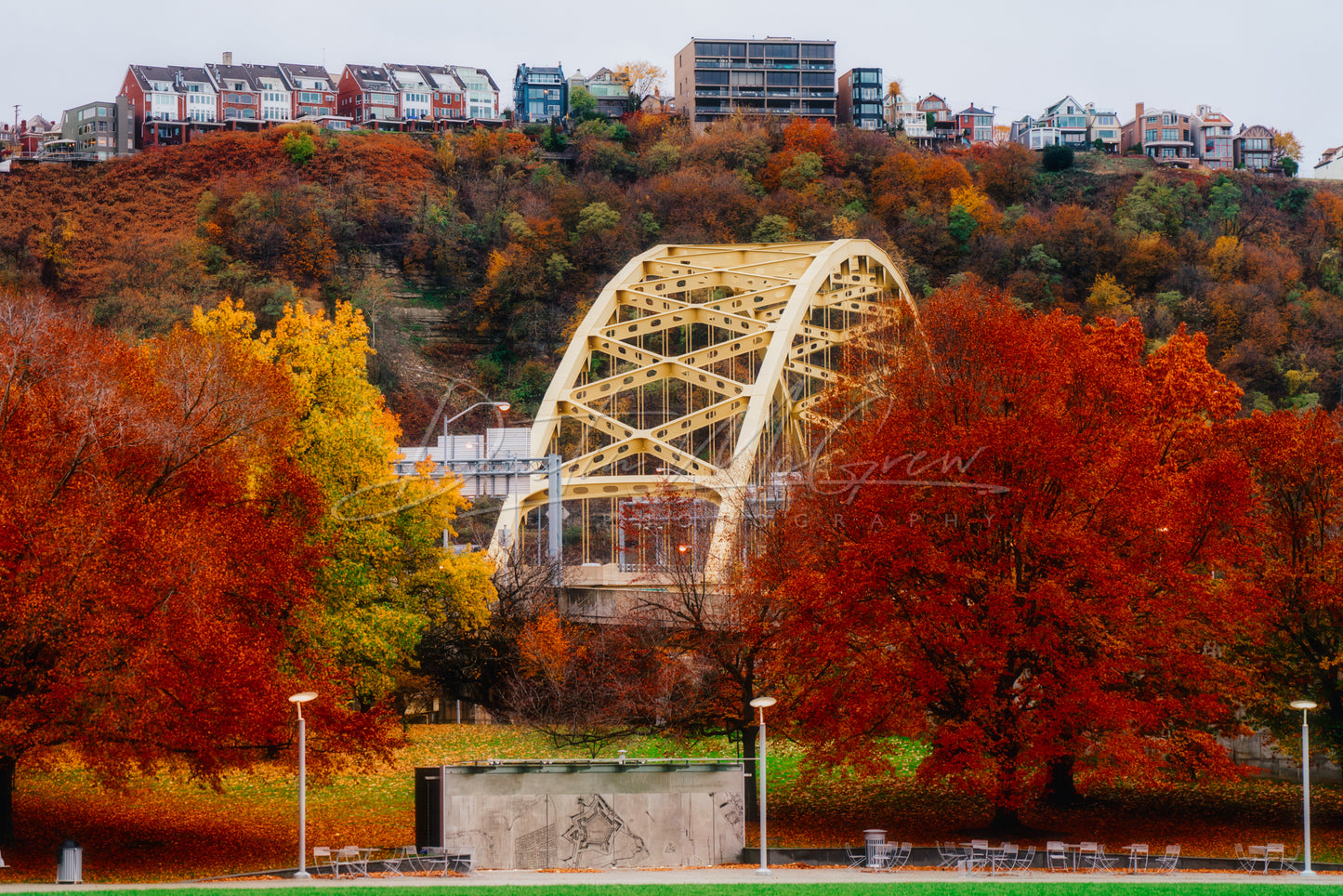 Photo of the Fort Pitt Bridge Surrounded by Colorful Fall Trees