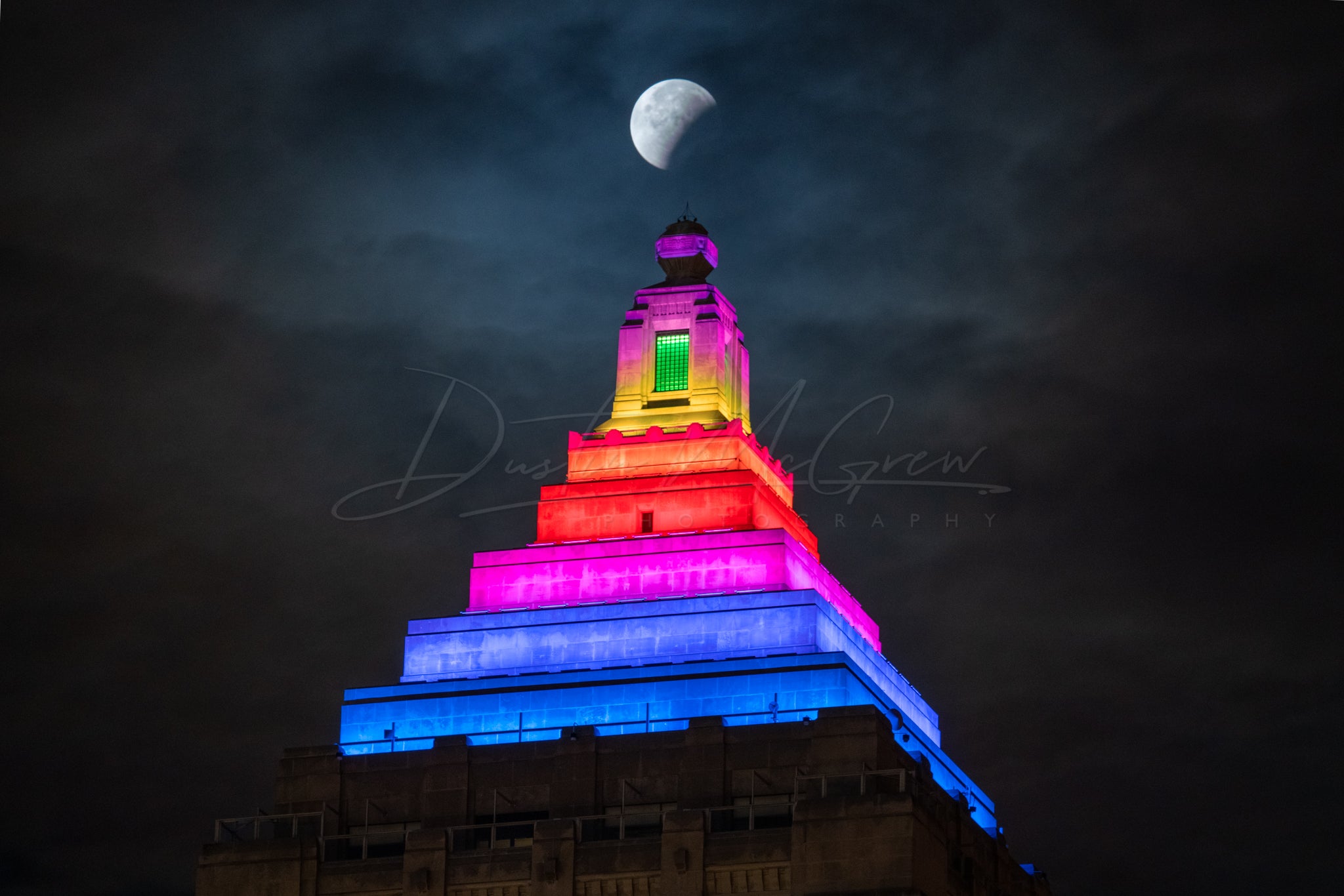 Lunar Eclipse Moon Over the Gulf Tower