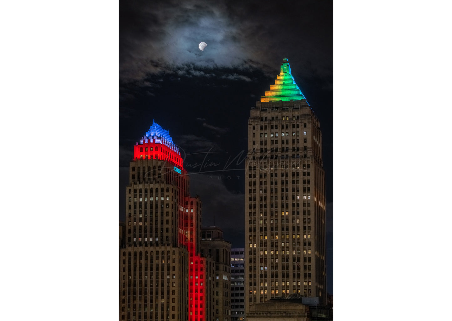 Moon with Koppers Building and Gulf Tower During a Lunar Eclipse