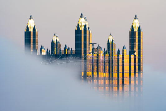 Golden Spires of PPG Place in the Fog