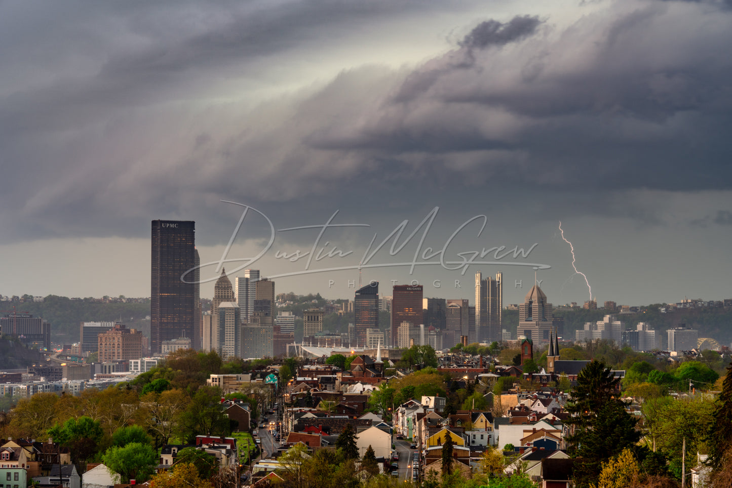 Thunderstorms and Pittsburgh Skyline Viewed from Troy Hill