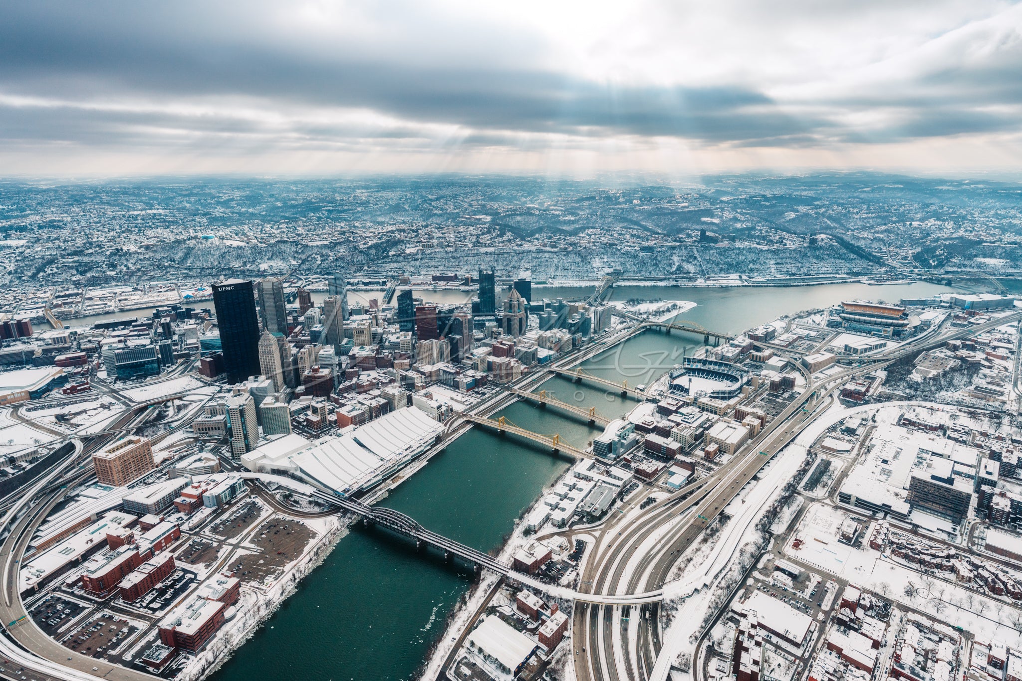 Sun Rays Shine Down on Pittsburgh in Winter