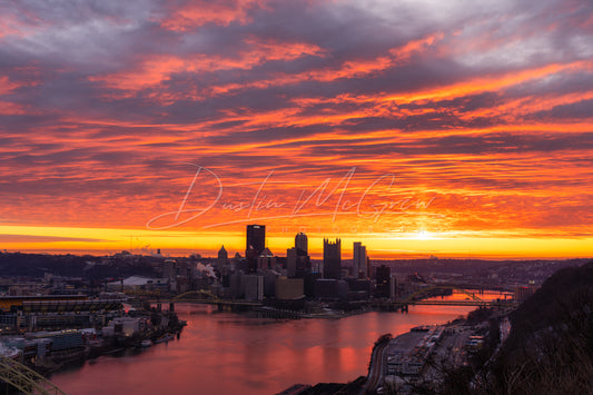 Pittsburgh Sunrise with a Sun Pillar
