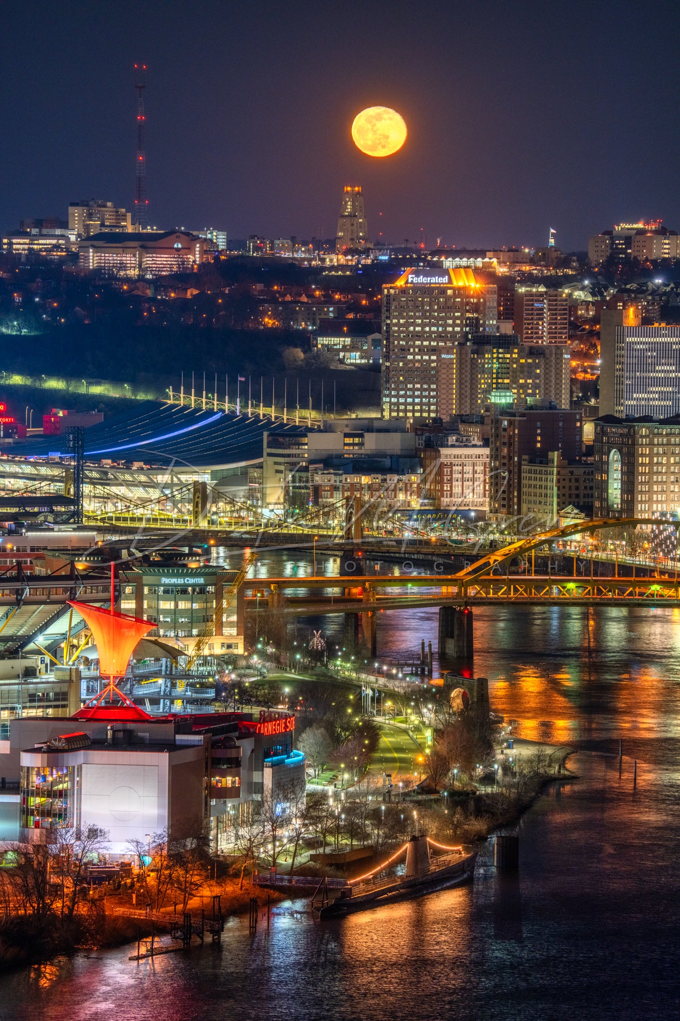 Full Moon Rises Over Pittsburgh and the North Shore