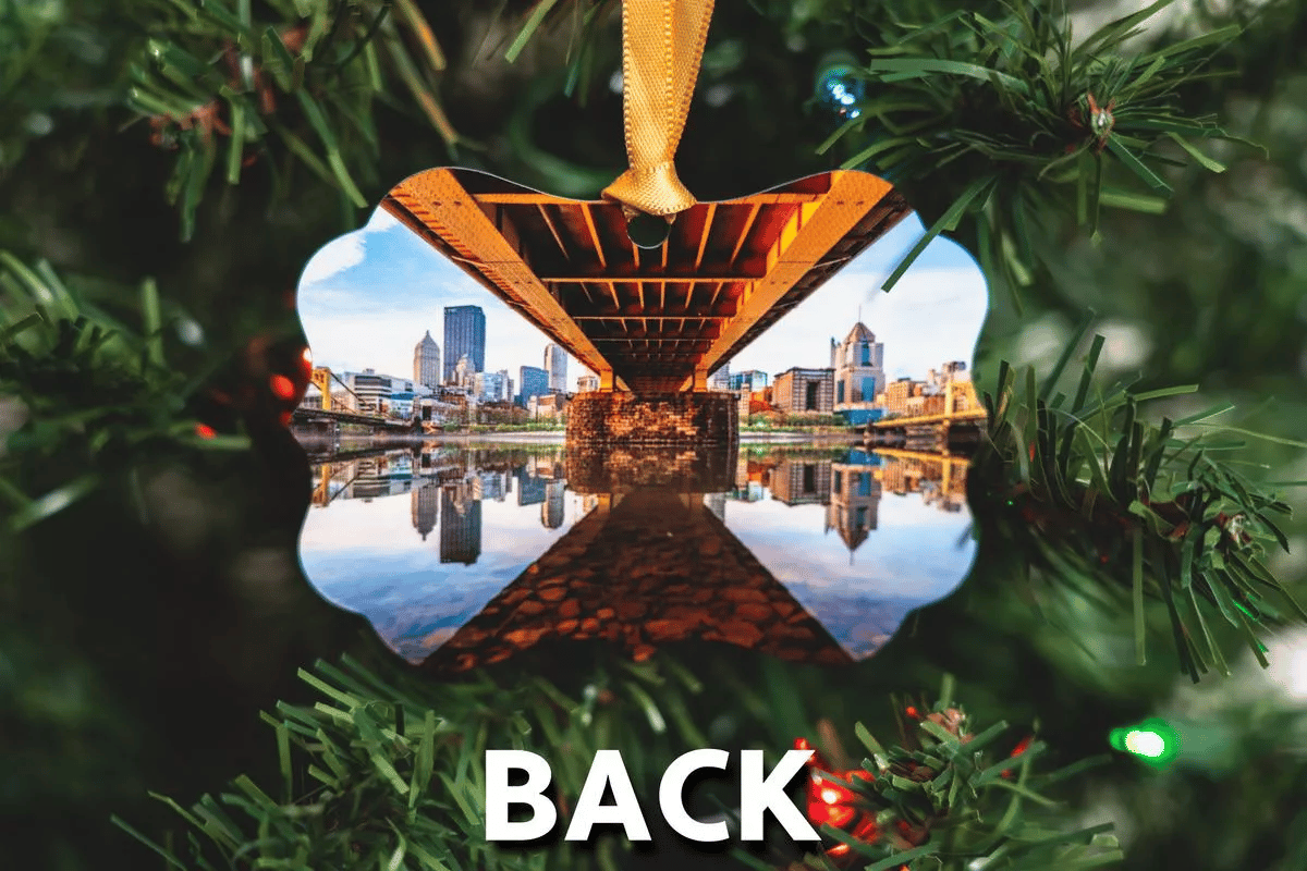 Pittsburgh Reflections and Fireworks - Metal Christmas Ornament