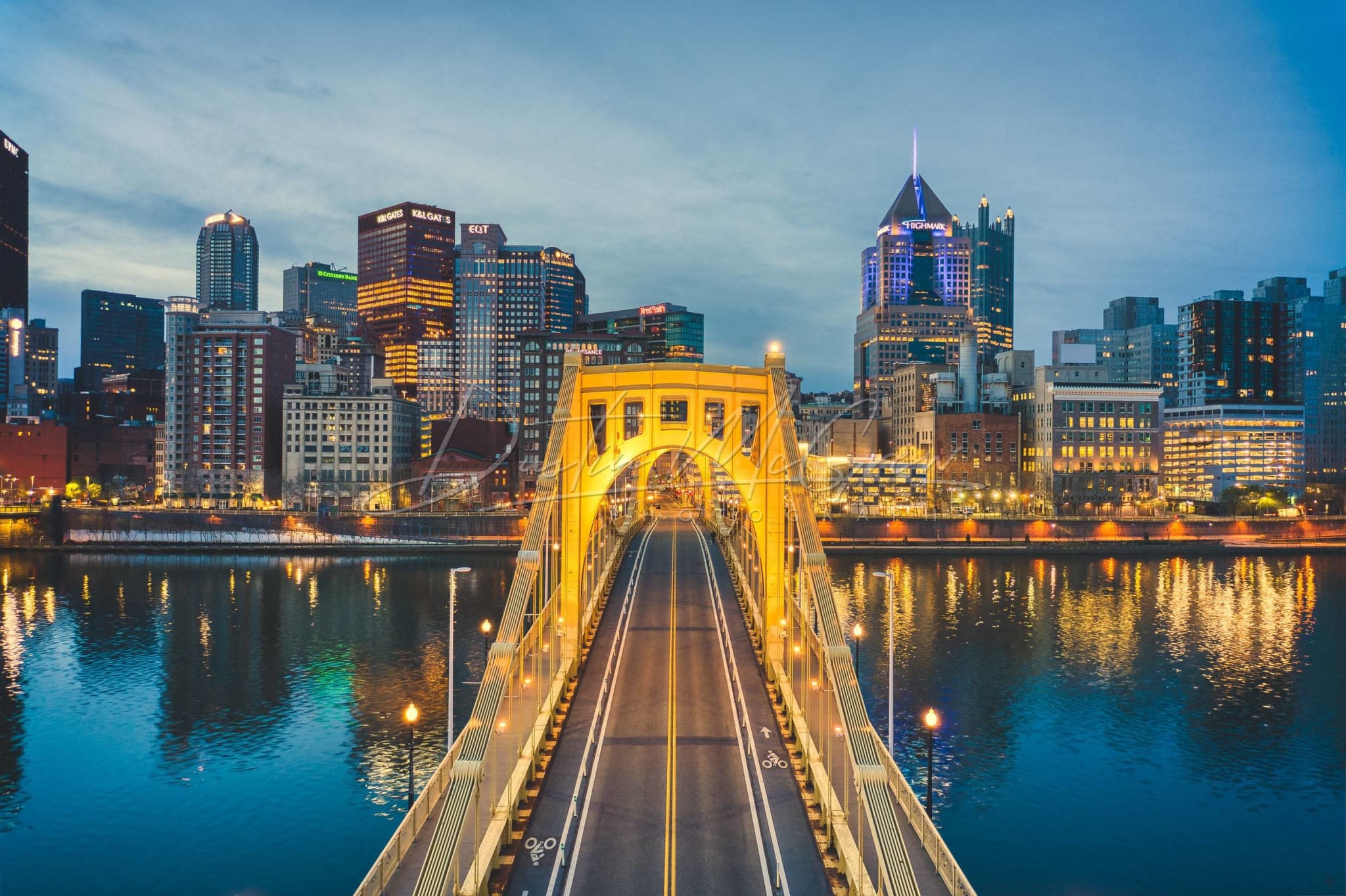Photo Of Pittsburgh Over The Clemente Bridge Aerial Picture Metal Print