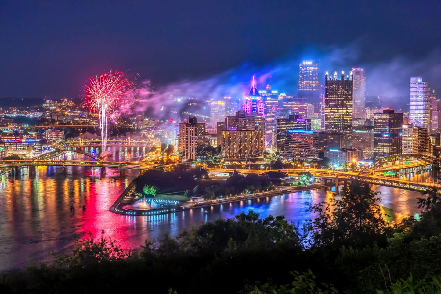 Pittsburgh Red White & Blue Fireworks Photo | Picture Available On Metal Canvas And Kodak Paper