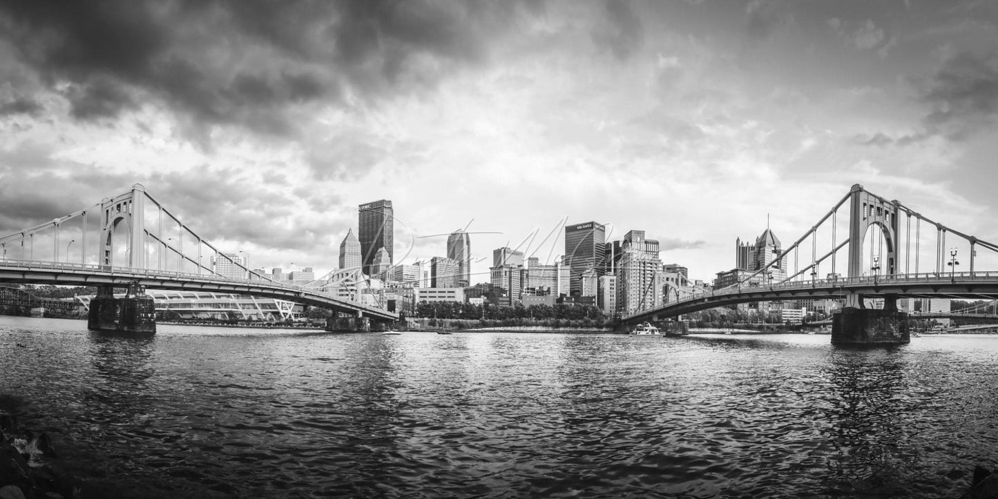 Pittsburgh Bridges Black And White Photo | Skyline Picture Available On Metal Canvas Photo Paper