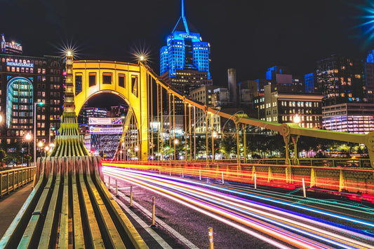 Pittsburgh Print | Clemente Bridge Light Trails Available On Metal Canvas And Kodak Lustre Paper