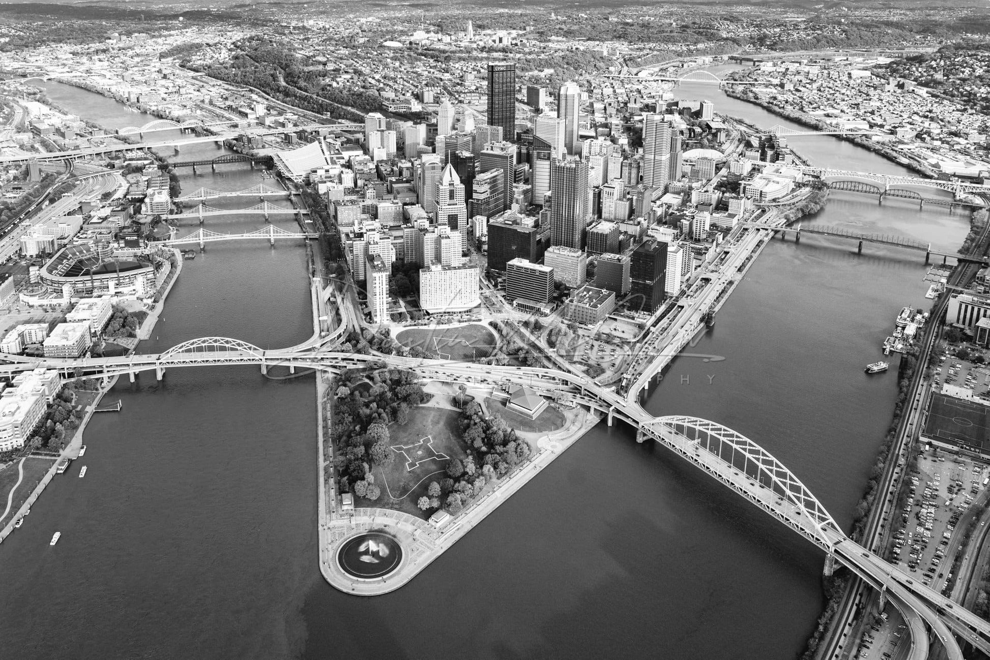 Aerial Photo Of Pittsburgh (Black And White Version)