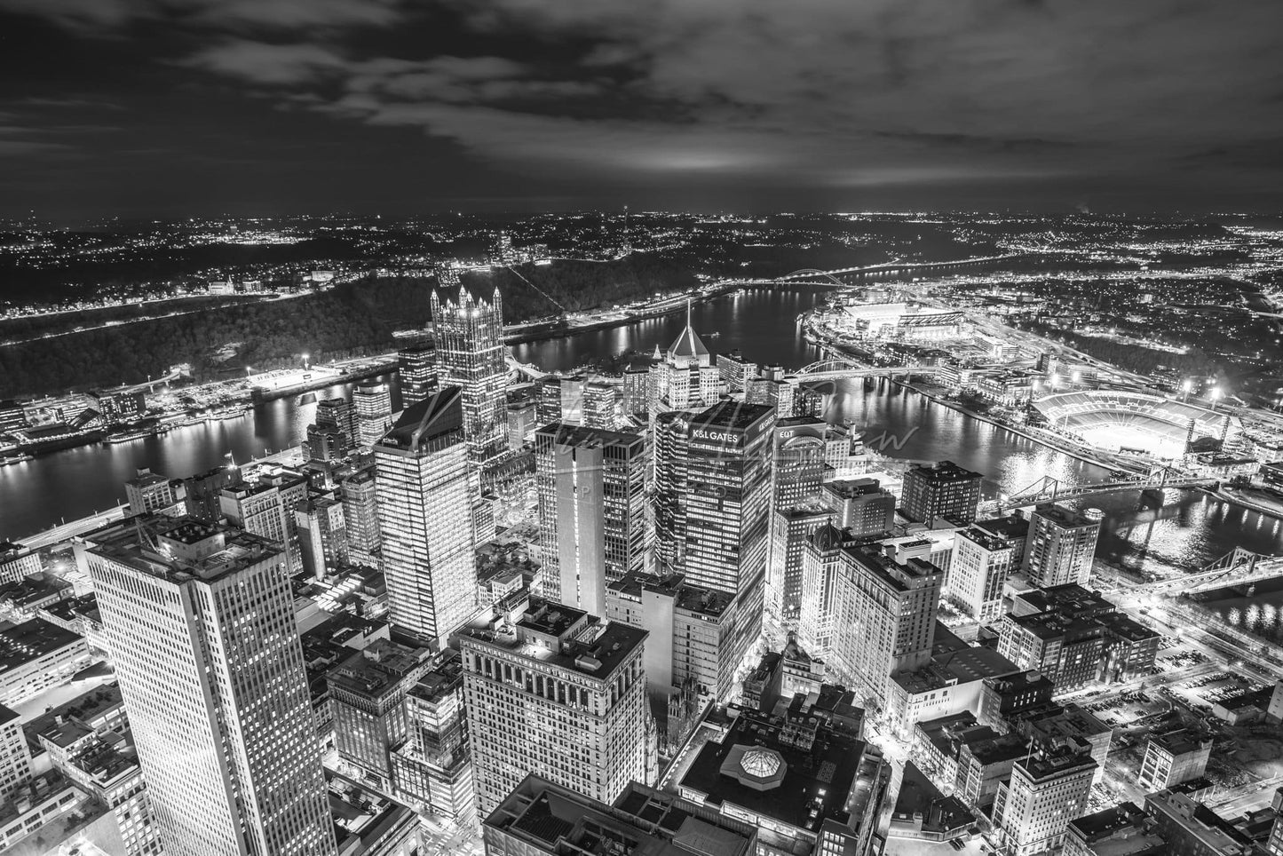 Pittsburgh Skyline Photo Shot From The Roof Of U.s. Steel Tower (Black And White Version)