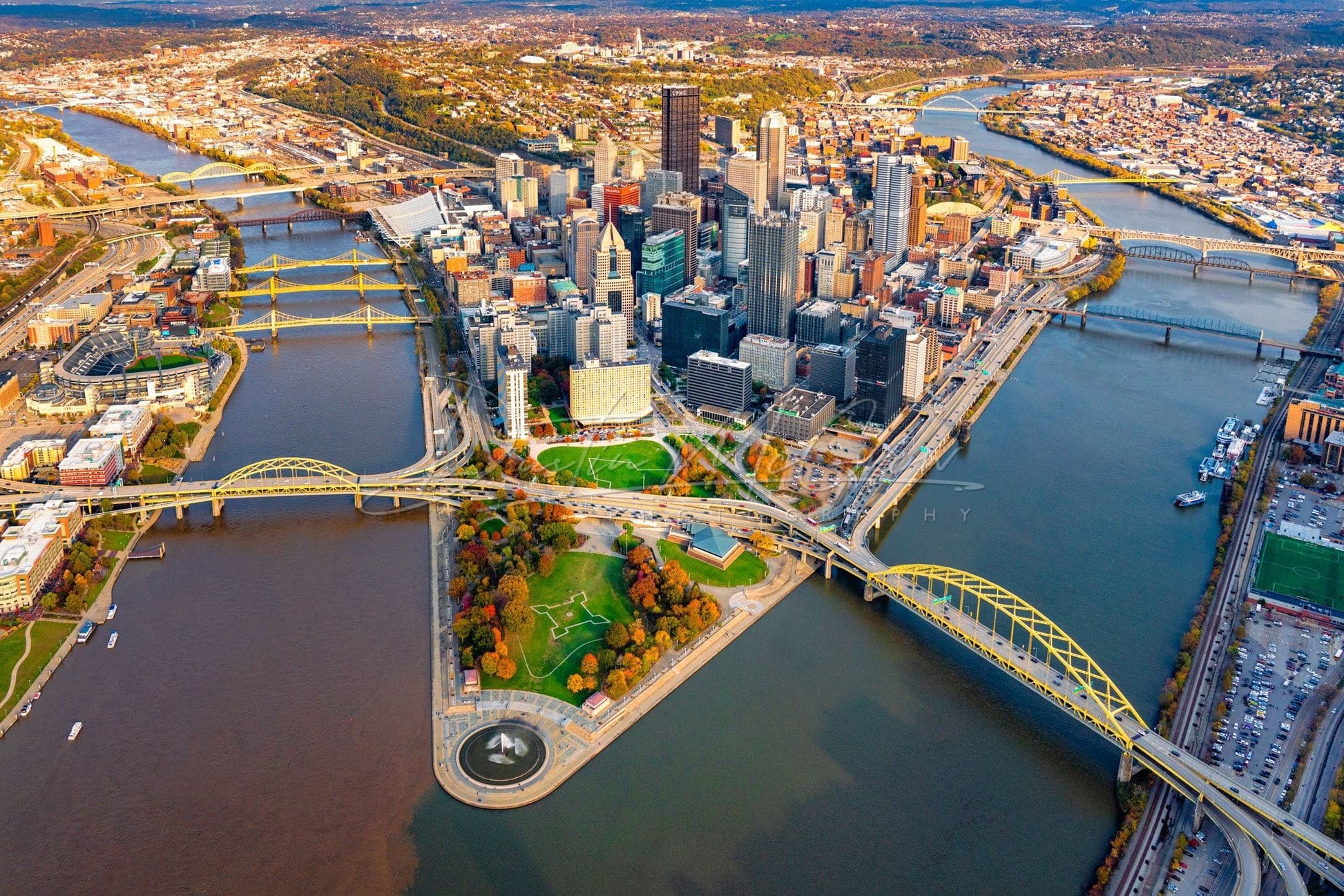 Aerial Photo Of Pittsburgh In Autumn With Great Fall Colors