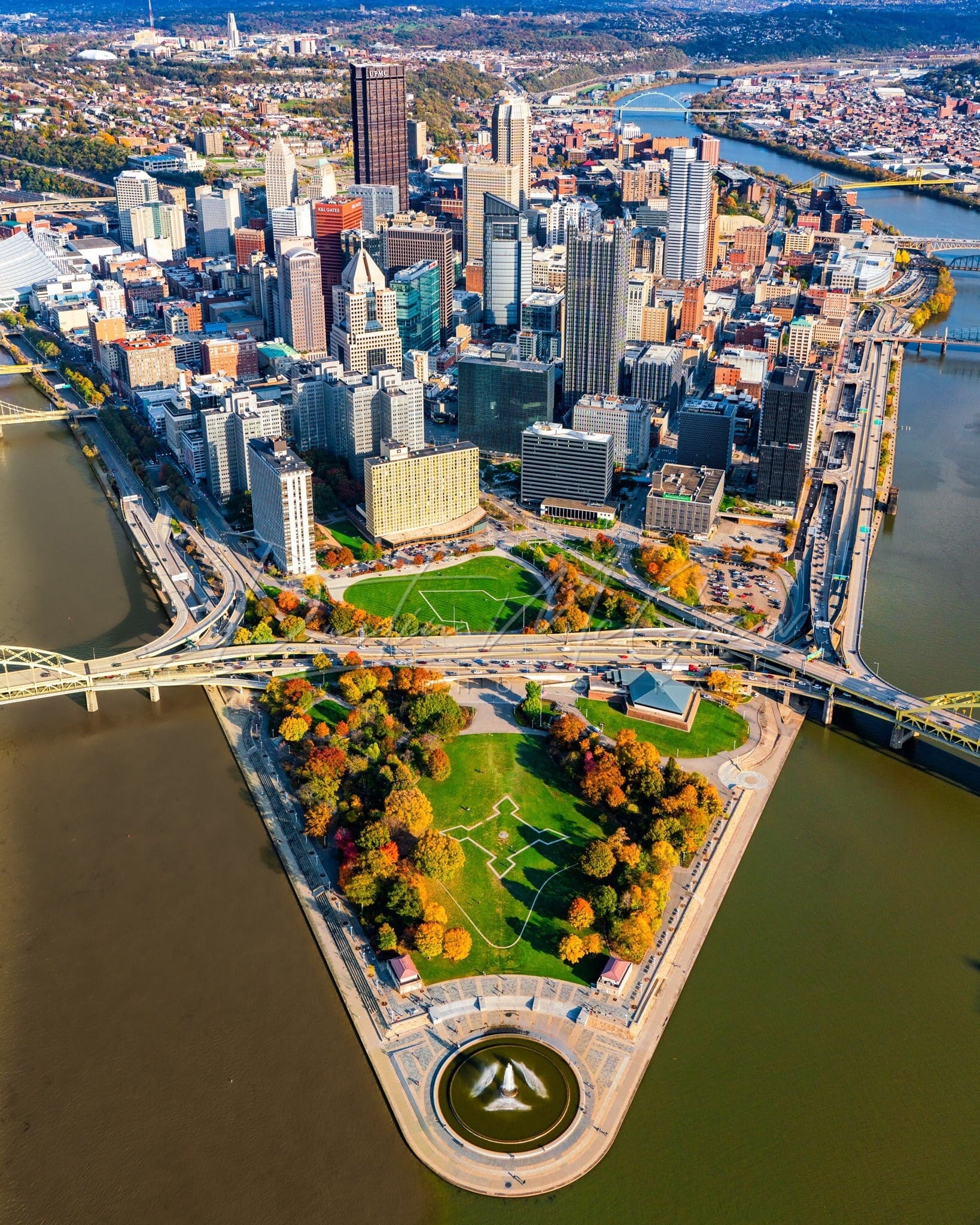 Pittsburgh Point Building Aerial Photo of Pittsburgh and Point State Park with Fall Colors ...