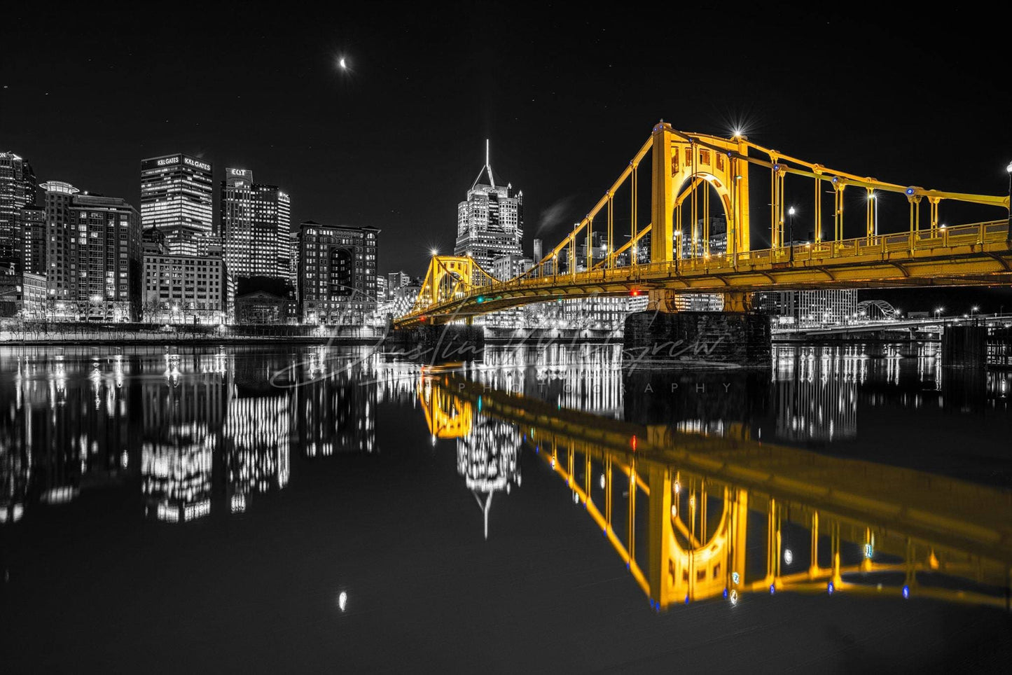 Photo Of The Pittsburgh Skyline With Reflections (Selective Color Version)