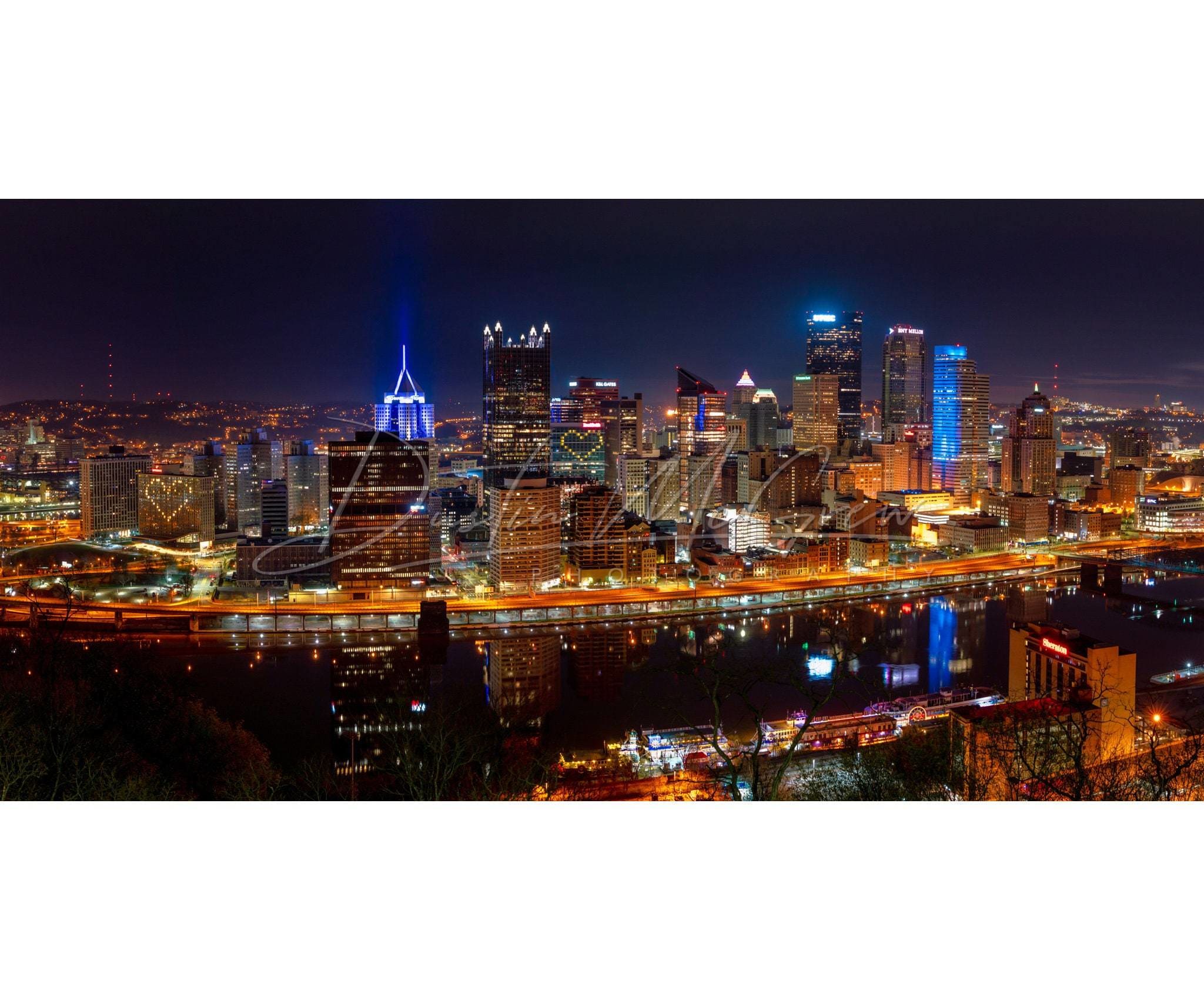 Pittsburgh Skyline Panorama With Hearts - Full Color Version