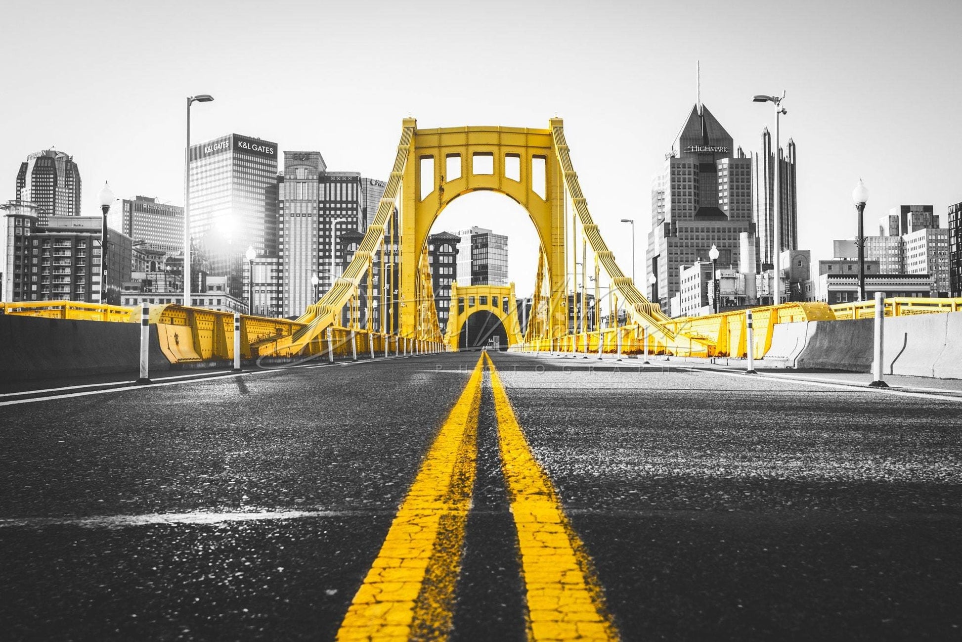 Pittsburgh Skyline Photo With Clemente Bridge In Selective Color