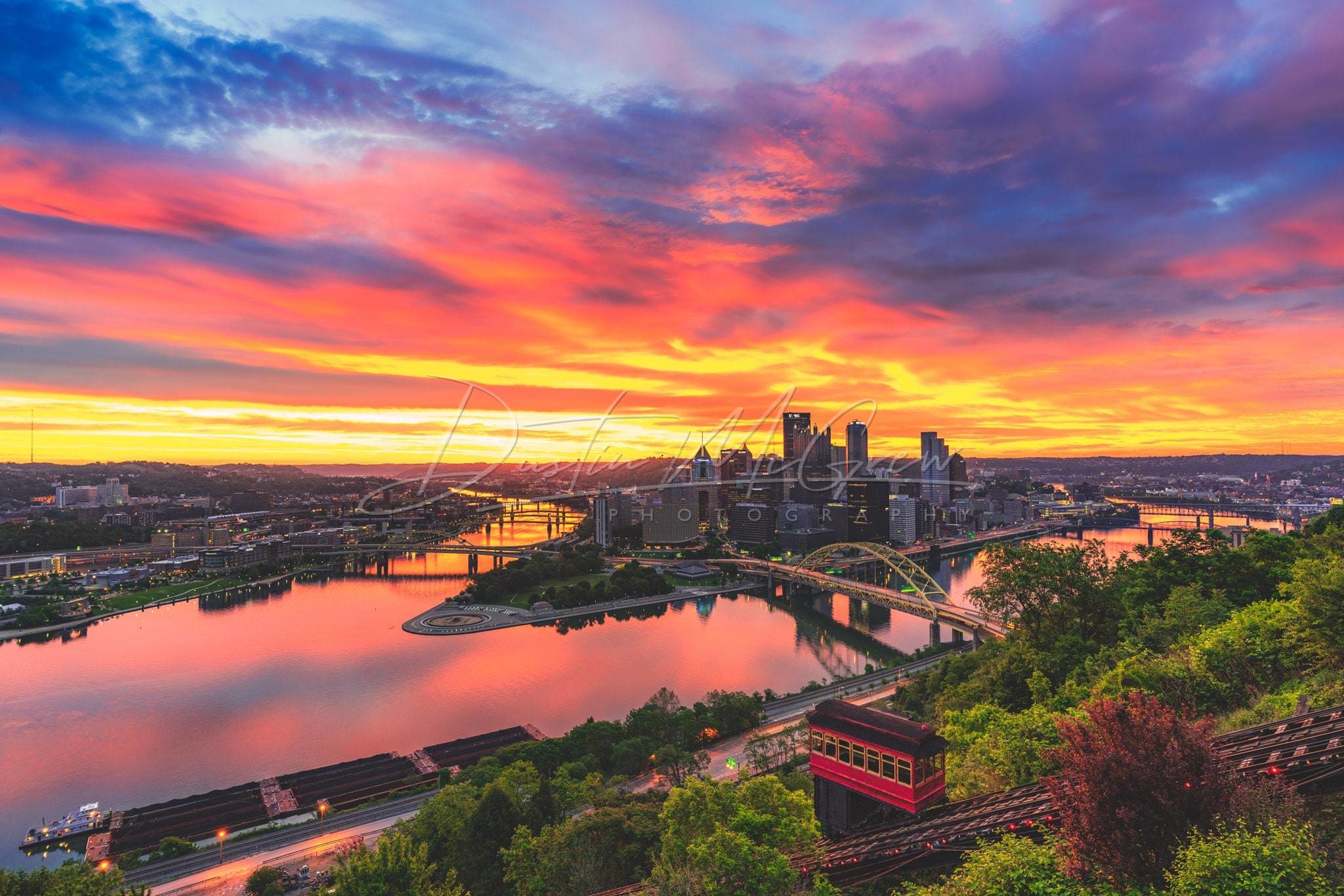 Pittsburgh Skyline and Incline Photo with Vibrant Sunrise – Dustin ...