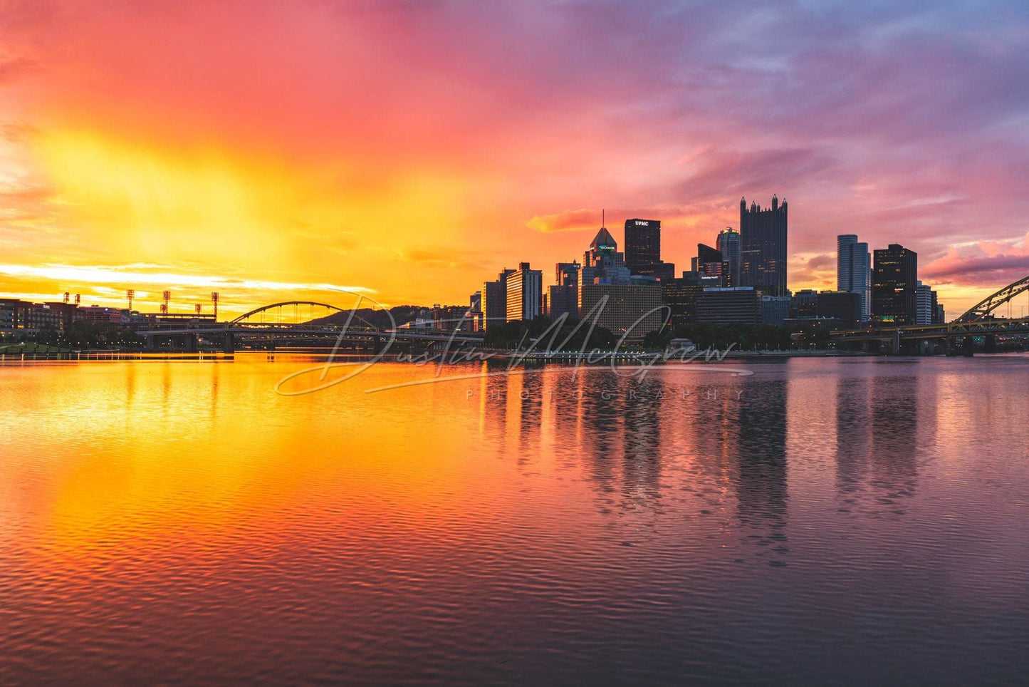 Pittsburgh Art - A Rainy Sunrise Skyline Photo Available On Metal Canvas Photo Paper