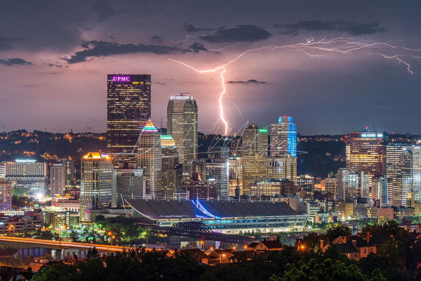 Pittsburgh Lightning Photo - Skyline Strike Picture Print Art