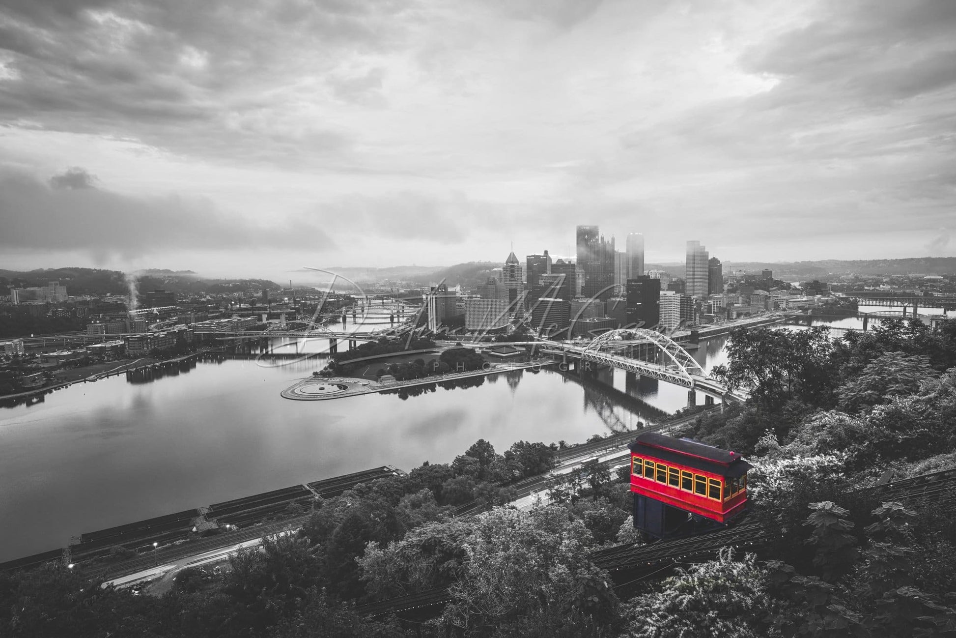 Pittsburgh Incline Photo - Selective Color Print Wall Art Skyline Picture