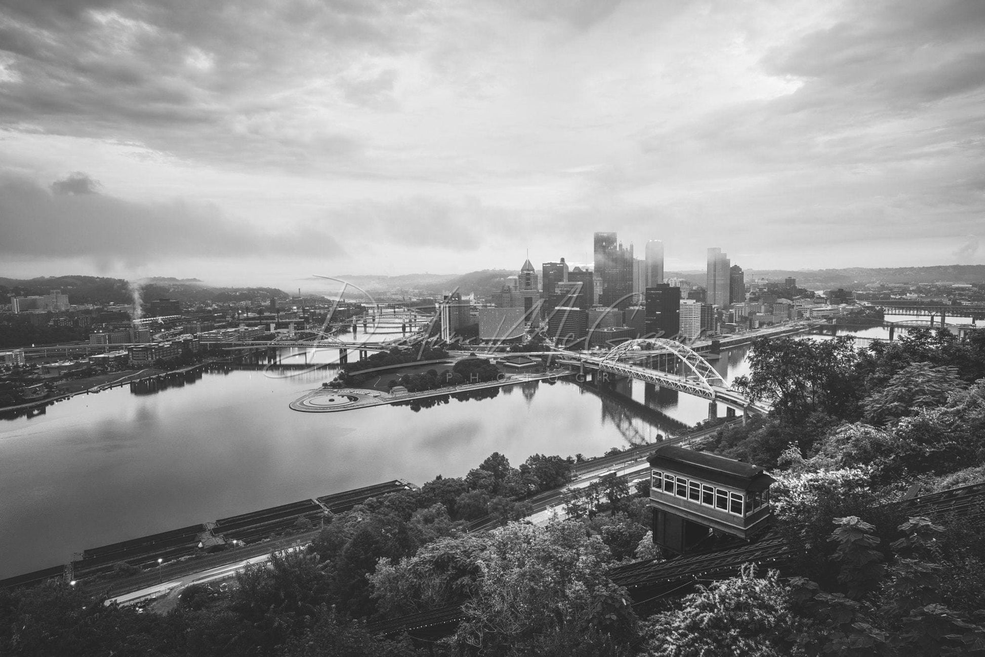 Pittsburgh Incline Photo - Black And White Wall Art Skyline Picture