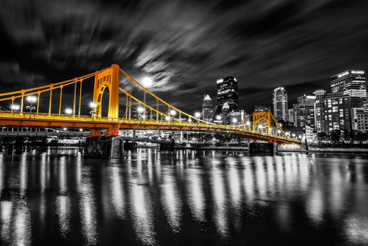 Pittsburgh Photo Print - Andy Warhol Bridge Under Moonlit Skies Black & Gold Version Art Picture