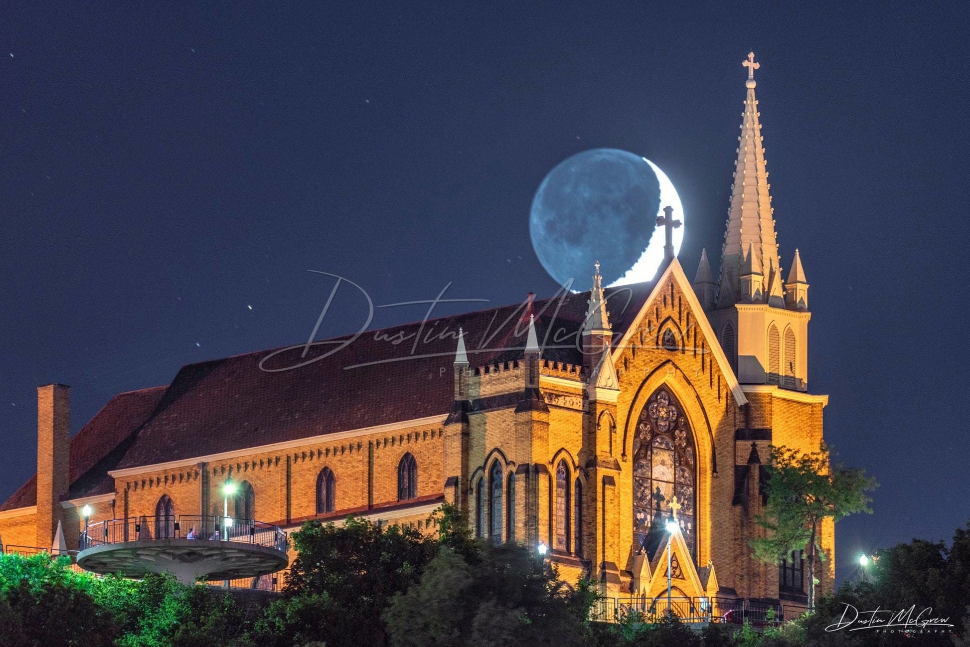 St. Mary Of The Mount Moonset Photo - Pittsburgh Church Picture