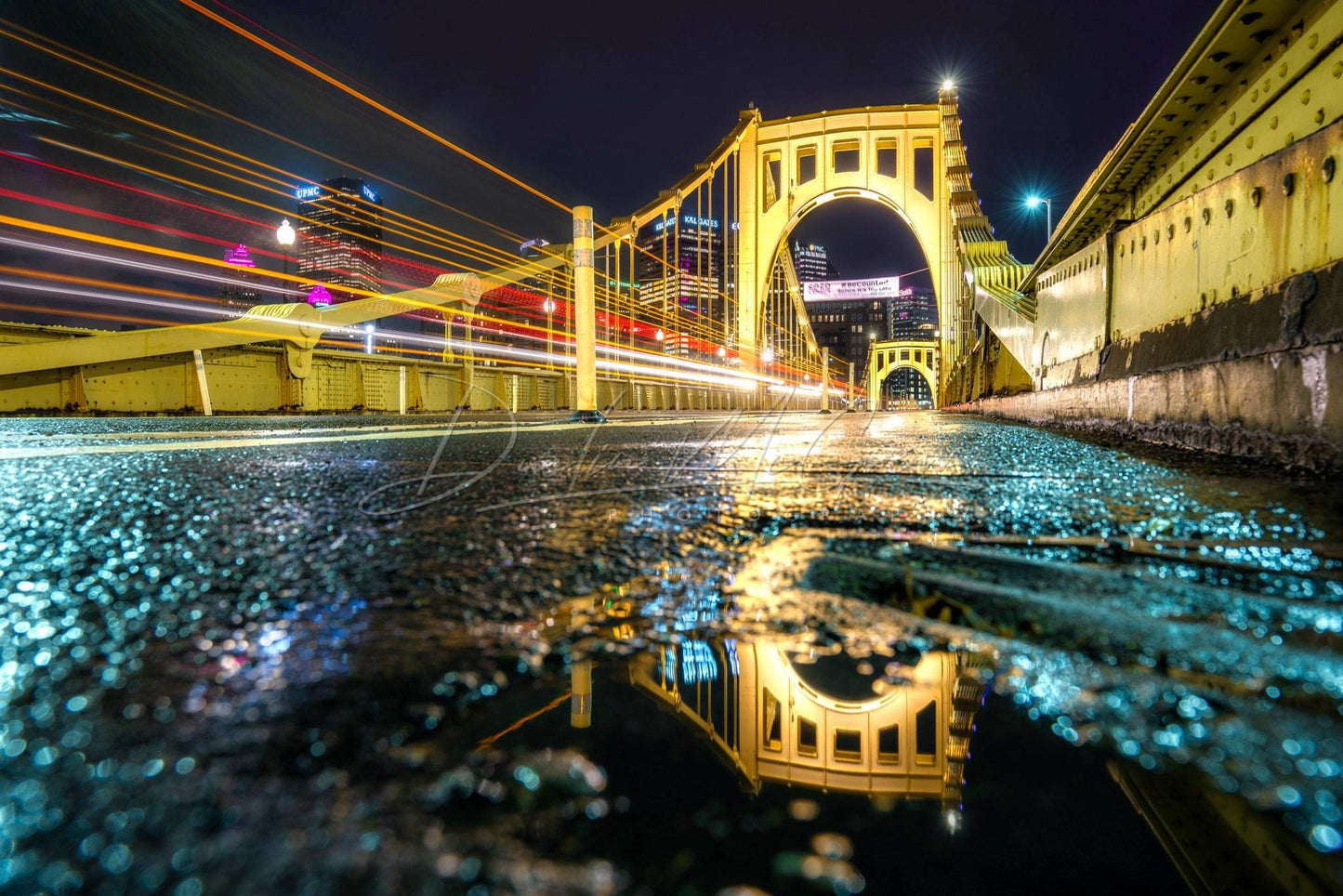 Pittsburgh Photo Print - Clemente Bridge Puddle Reflection