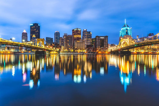 Pittsburgh Skyline Photo - Blue Hour Reflections Available On Metal Canvas & Photo Paper