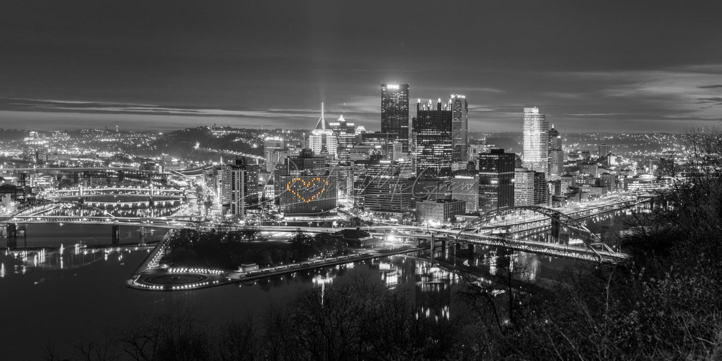 Pittsburgh Skyline Photograph - Hearts Black And White Wall Art