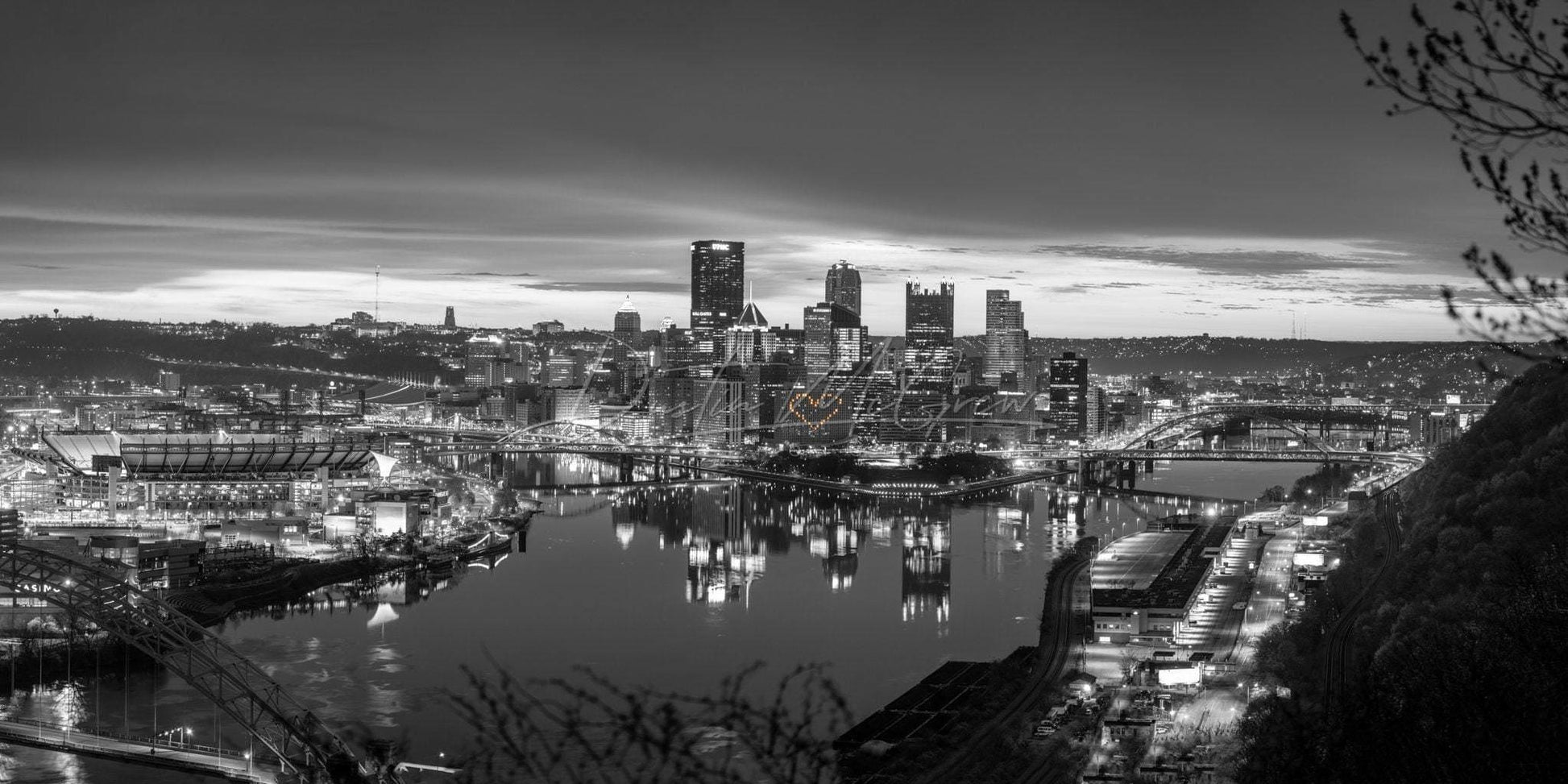 Pittsburgh Photograph - Hearts Black And White Panorama Wall Art