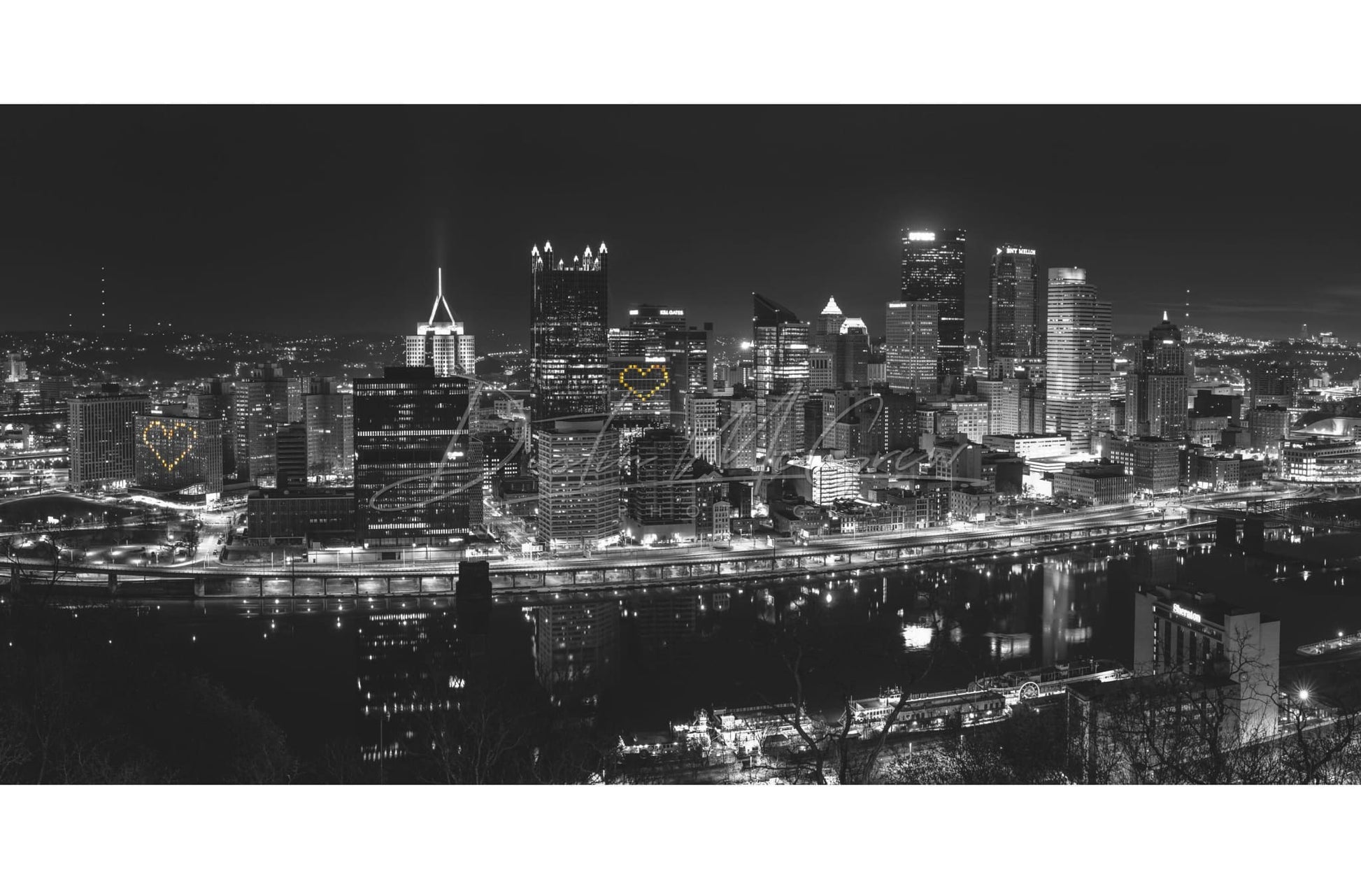 Pittsburgh Photo Print - Panorama Hearts Black And White Wall Art