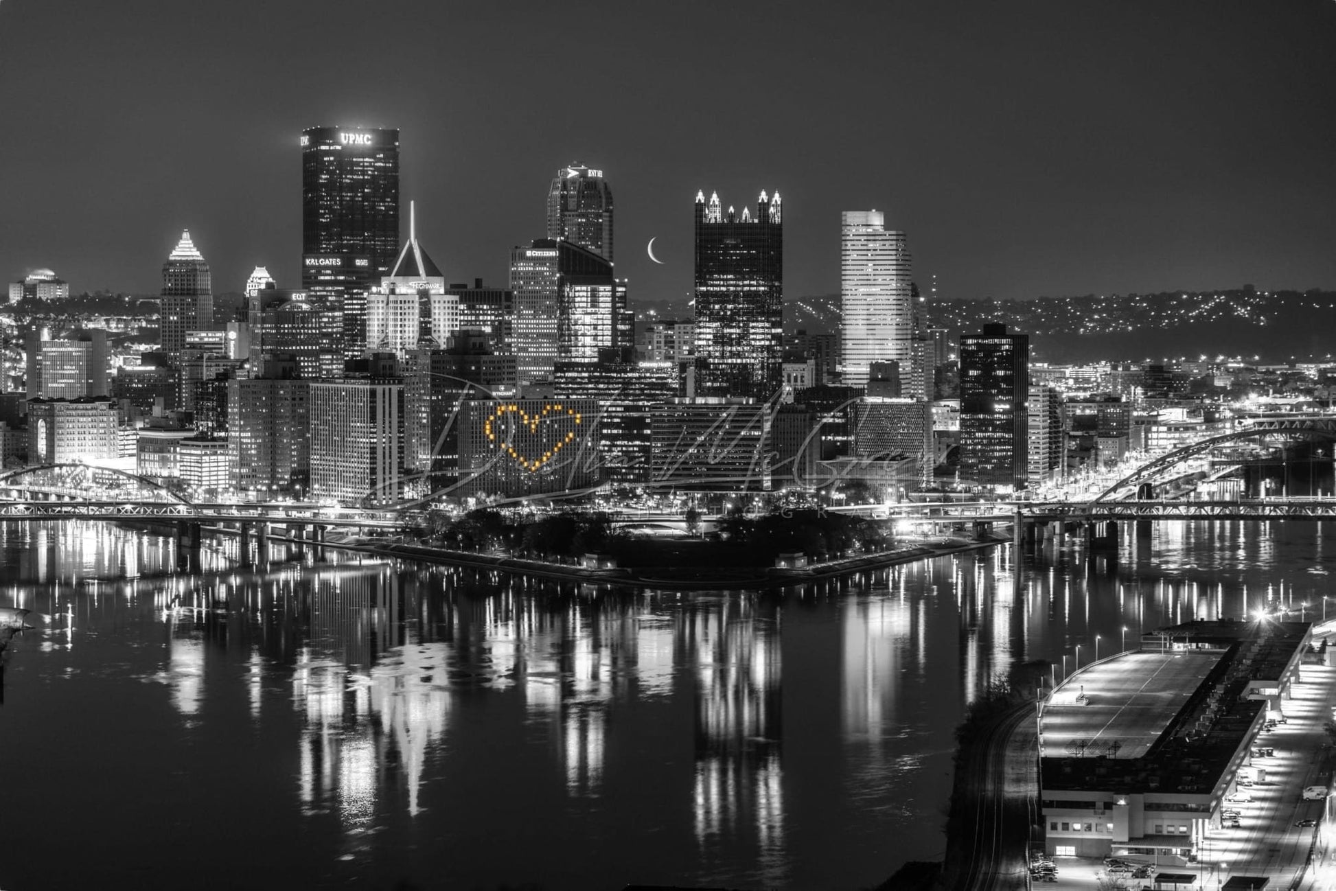 Pittsburgh Photo Print - Heart And Moon In The Skyline Wall Art