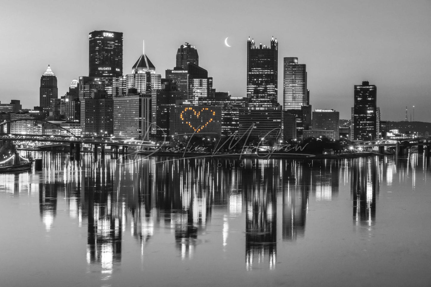 Pittsburgh Photo - Heart And Moon Black White Wall Art