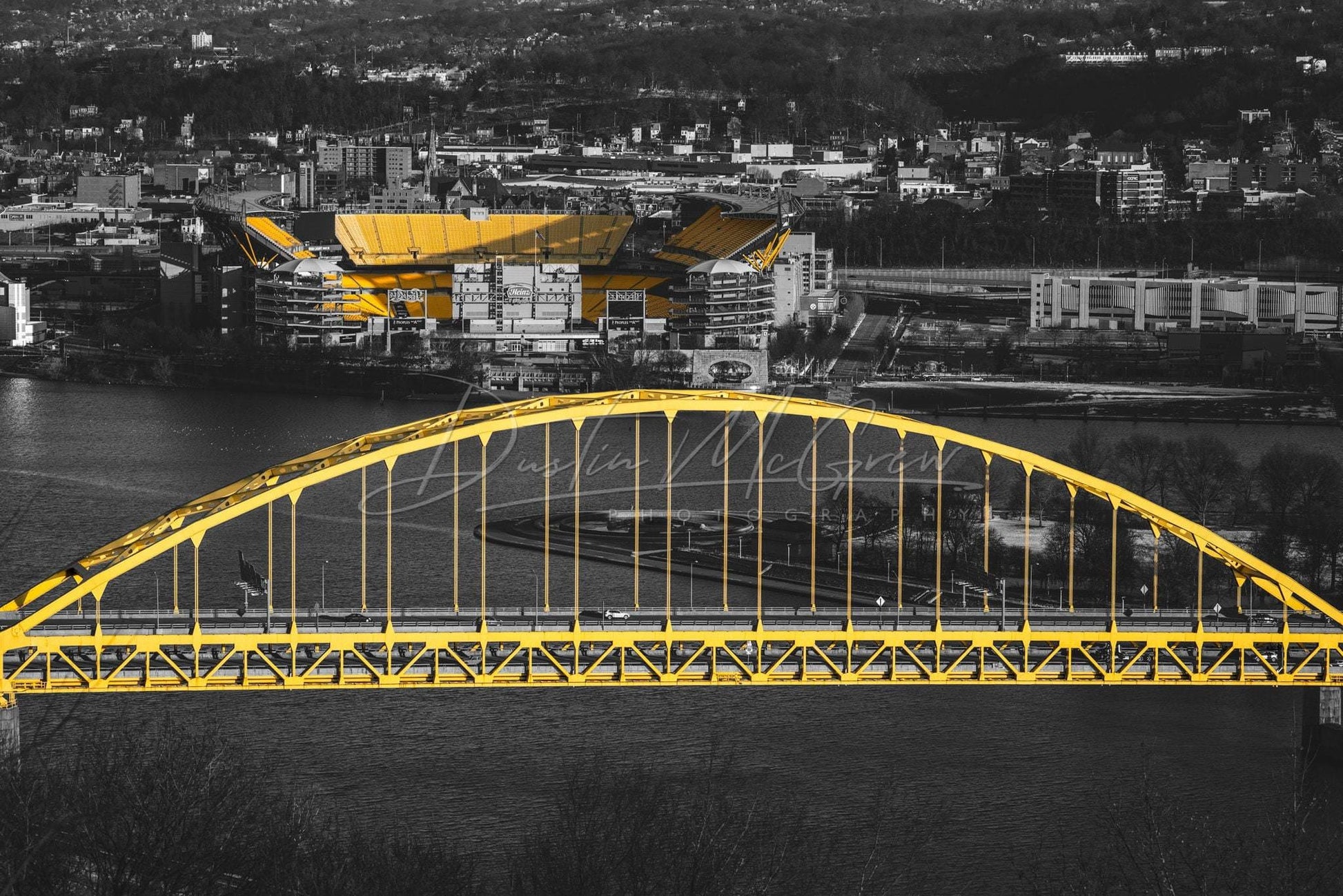 Pittsburgh Photo - Fort Pitt Bridge And Heinz Field In Black & Gold Art Prints